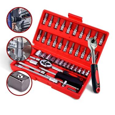 Imagem de Conjunto Ferramentas 46 Peças Chave Catraca Soquetes E Bits Cor:vermelho