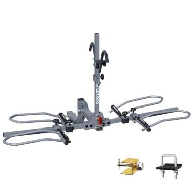 Imagem de WILDROAD Suporte de engate de bicicleta elétrica para carro, alça de liberação rápida, suporte inclinável inteligente sem oscilação, suporte dobrável para 2 bicicletas para pneu padrão, pneu gordo e