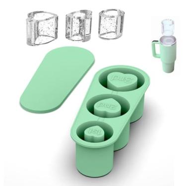 Imagem de Bandeja de silicone para cubos de gelo de 850 g - 1,134 g, moldes de gelo em forma de coração para Stanley, bandeja de silicone para cubos de gelo com tampa para coquetéis/uísque/bebidas/café, à prova