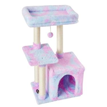 Imagem de FISH&NAP Linda torre de gato para gatos, condomínio, sisal, arranhador, plataforma, móveis para gatos, centro de atividades, casa de brinquedo, arco-íris