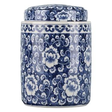 Imagem de Jarra de gengibre de porcelana azul e branca tradicional chinesa estilo antigo vaso de flores coberto de cerâmica com tampa, estilo China Ming, design chinês (cilindro)
