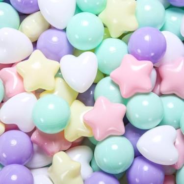 Imagem de Heopeis Conjunto De 200 Bolinhas Piscina Bolinhas, Estrelas E Corações Mistos, Para Infantil, Brinquedo Plástico À Prova Esmagamento Atóxico, Tenda Brincar Crianças, Cercadinho, Decoração Festa Chá