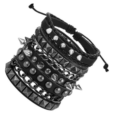 Imagem de PEOVLVN 3 pulseiras com cravos, pulseiras ajustáveis de couro punk rock para homens e mulheres anos 80 acessórios góticos roupas rocker