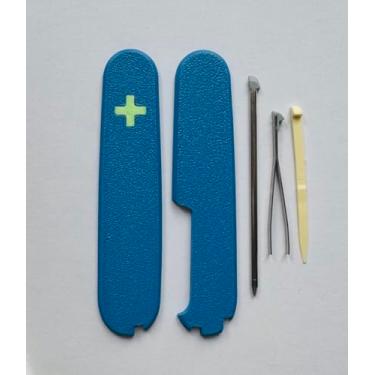 Imagem de Capas de substituição para balanças Victorinox mais alças de plástico de 91 mm com pinça de palito e caneta esferográfica cruz brilhante (azul)