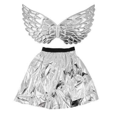 Imagem de Fantasia Asa De Anjo Com Saia Infantil Carnaval Prateado