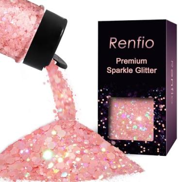 Imagem de Renfio Glitter grosso rosa holográfico, 50 g, rosa macaron, glitter grosso para globo de neve, flocos de lantejoulas hexagonais macaron para copo de globo de neve, artesanato, resina, decoração de