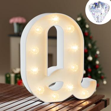 Imagem de Obrecis Letreiro de LED com luz branca para decoração de festa de casamento, letras de letras para decoração de parede com alfabeto, letra Q