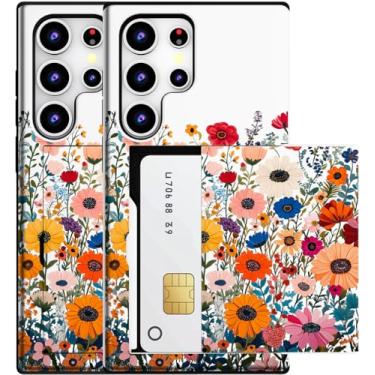 Imagem de MUQR Capa compatível com Samsung Galaxy S23 Ultra com porta-cartão fofo - Capa tipo carteira robusta com design Kawaii, proteção contra quedas de grau militar para mulheres (flores brancas vibrantes)