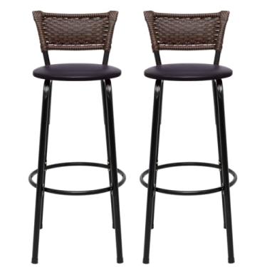 Imagem de Banquetas Altas Bancada Bar Confortável Moderno Design Resistente Estrutura Preta Kit 02 Unidades - Itagold (Marrom Escuro)