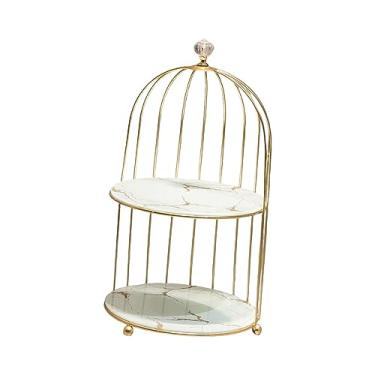 Imagem de Esquirla Suporte para bolo, porta-maquiagem para banheiro, joias, perfume, cômoda, organizador, rack de cosméticos, para do banheiro, presentes, ouro branco 2 camadas