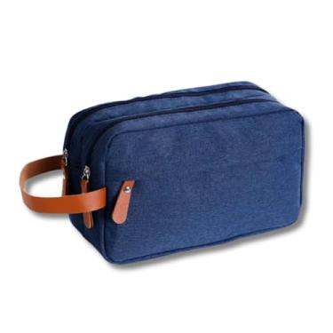 Imagem de Necessaire Feminina e Masculina de Viagem com Zíper Duplo e Alça Lateral – Organização e Estilo em Qualquer Ocasião (Azul)