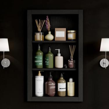 Imagem de HAIDAIYA Armário de remédios embutido de madeira de nicho de 35 cm x 61 cm, inserção de nicho de parede de banheiro de 3 camadas para drywall, prateleira de parede, armários de remédios, para sala de