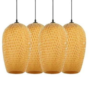 Imagem de Kit 4 Lustres Pendente Java White Arrow em Bambu Natural  40x20 cm
