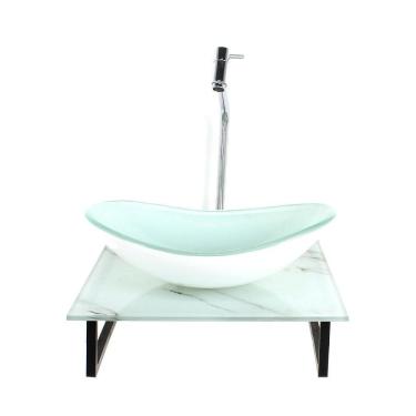 Imagem de Kit Cuba Vidro Oval 10Mm Tampo Vidro 40Cm X 40Cm Mármore