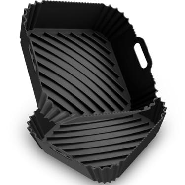 Imagem de Viretec Pacote com 2 forros de silicone para fritadeira a ar, sacos de cesta quadrados reutilizáveis para fritadeira de ar de 4 a 7 litros, bandeja de silicone para fritadeira a ar para ninja, cosori