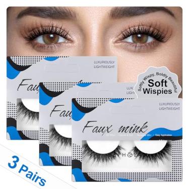 Imagem de Cílios postiços de aparência natural - cílios postiços BEPHOLAN 3D super fofos cílios postiços faixa transparente cílios finos pacote com 3 cílios falsos de vison (XMZ24)