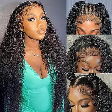 Imagem de Wingirl Perucas de cabelo humano frontal onduladas profundas 13 x 4 HD, pré-arrancadas com cabelo de bebê, transparente, densidade 180, sem cola, perucas de cabelo humano frontal para mulheres, cor