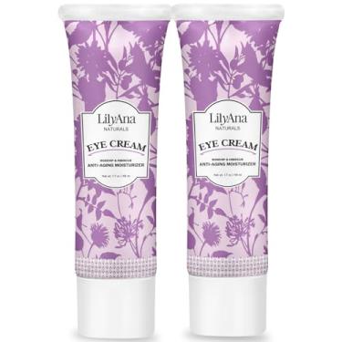 Imagem de LilyAna Naturals Creme para olhos para olheiras e inchaço, creme sob os olhos para rugas e bolsas, antienvelhecimento ajuda a melhorar a secura; para peles sensíveis (50 ml, pacote com 2)