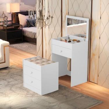 Imagem de Penteadeira 3 Gavetas Compacta 100% MDF Com Espelho Banqueta - Casa Ro