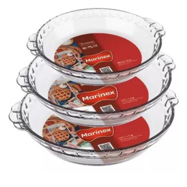 Imagem de Conjunto 3peças Forma Assadeira Filetada Vidro Marinex Bolo - Nadir Fi