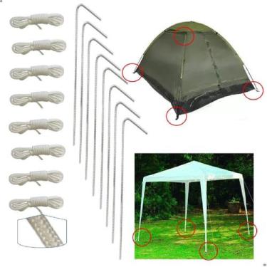 Imagem de Kit 8 Haste Estaca Gazebo Barracas Gancho Praia Camping com Corda - Sa