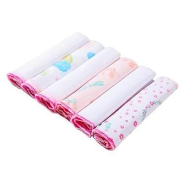 Imagem de Kit 6 Paninho Boca Bebê 30X30Cm 100% Algodão Babete Feminino - Dugu