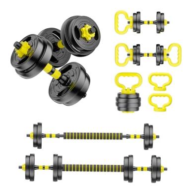 Imagem de HUAYA Conjunto de halteres ajustáveis, pesos livres de 4,5 a 40,8 kg com conector – halteres 4 em 1, halteres, kettlebell e suporte push-up, conjunto de pesos ajustáveis para equipamentos de ginástica
