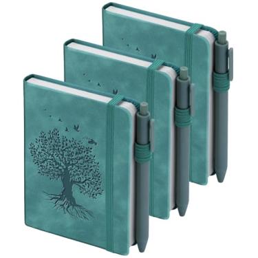 Imagem de Pacote com 3 cadernos de bolso, cadernos pequenos A6 para anotações, cadernos para escrever, mini blocos de notas com suporte de caneta, 120 páginas, papel grosso de 100 g/m² - 3 azul egeu