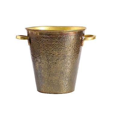 Imagem de Balde de gelo para festas Balde de gelo japonês feito à mão em latão martelado isolado com alças douradas Baldes de gelo retrô de metal, balde de gelo para banheira de bebidas Baldes de champanhe para