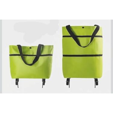 Imagem de Sacola de Compras Dobrável, 2 em 1, com Alça e Rodas, Portátil, Verde