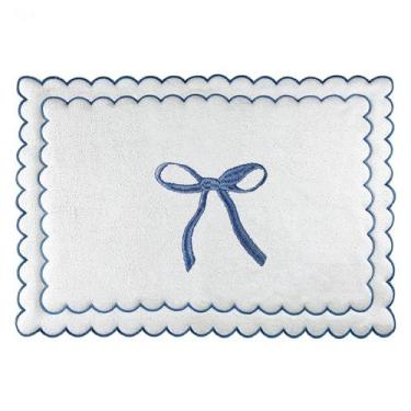 Imagem de Xkdamai 1 tapete de banho recortado toalha 100% algodão laço vieira tapete de banheiro branco bonito bordado tapetes de banho preppy tapetes de chuveiro azul coquete decoração de banheiro (azul, 27,5