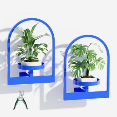 Imagem de ALACOO Prateleira de plantas para janela, moldura suspensa para plantas de interior, suporte de parede para sala de estar/entrada/jardim, tesouras de jardim (azul-arco, 2 peças)