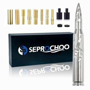 Imagem de Antena bullet de carro caminhão 50 cal, acessórios de rádio, substituição universal para GMC Sierra 1500 Chevy Dodge Ram Silverado 1500 2500 3500 Ford F150 F250 F350 padrão espiral (prata, 14 cm)