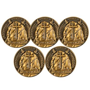 Imagem de 5Pcs The Lord is My Rock Christian Collectible Coin, Psalm 18:2 Challenge Coin, Double-Sided Inspirational Token for Faith and Strength, 1.57 Inch