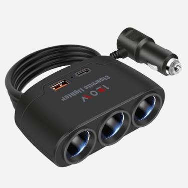 Imagem de Adaptador divisor de isqueiro de carro de 3 soquetes 100W/12V