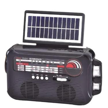 Imagem de Radio Caixa Som Placa Solar Bluetooth Lanterna Camping Portatil Emergencia Am Fm Usb Sd Praia Retro