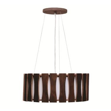 Imagem de Pendente Ripado de Madeira Luminária de Teto Suspensa com Cabo Ajustável 1m para Sala de Jantar e Estar (Imbuia, 40 cm)