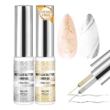 Imagem de U-Shinein Hema Free Metallic Mirror Painting Gel esmalte de unhas, glitter prata e ouro metal pintado desenho gel com pincel cromo gel polonês 2 peças 6ml conjunto de 6 ml cura efeito 3D requer arte