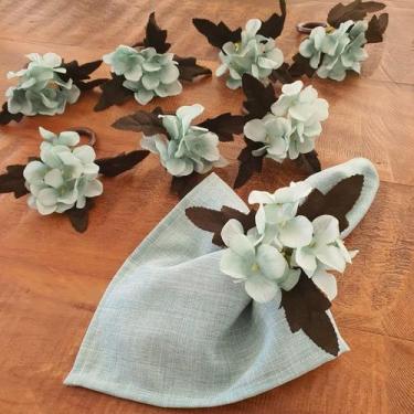 Imagem de Kit 04 Anéis Porta Guardanapo Argola Prendedor Mesa Posta Hortensias A