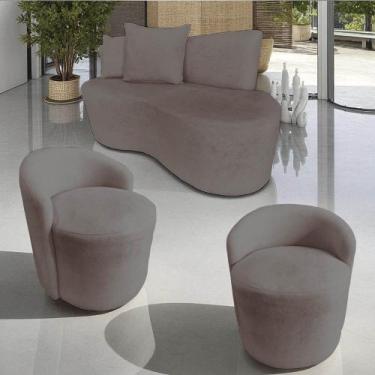 Imagem de Kit Namoradeira + 2 Poltronas Yara Orgânica Bouclé Capuccino - Mazzero