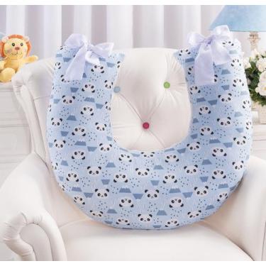 Imagem de Almofada para amamentação bebê - menino panda azul - MEDINA CONFECÇÕES