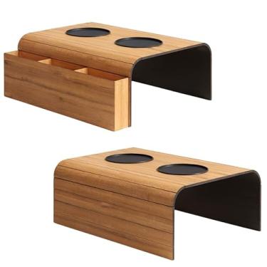 Imagem de Porta Copos para Sofá Jogo 2 em 1 - Esteira Organizadora para Braço de Sofá com Suporte para Copo, Controle e Celular - Antiderrapante e Resistente(Kit 2 Peças Caramelo)