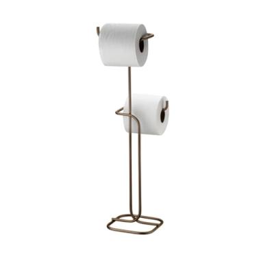 Imagem de Suporte Porta Rolo Papel Higiênico Duplo Papeleira Chão Banheiro Cor Café