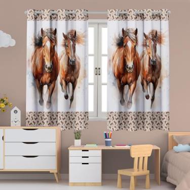 Imagem de Cortina Infantil Estampada, 2,00x1,50m, Poliéster, para Quarto de Menina ou Menino, Decorativa (CAVALO)