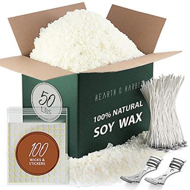 Imagem de Hearth & Harbor Cera de soja orgânica para fabricação de velas, suprimentos de fabricação de velas naturais de 23 kg, sem cera de abelha, sem parafina, flocos de cera de soja pura, perfeitos para