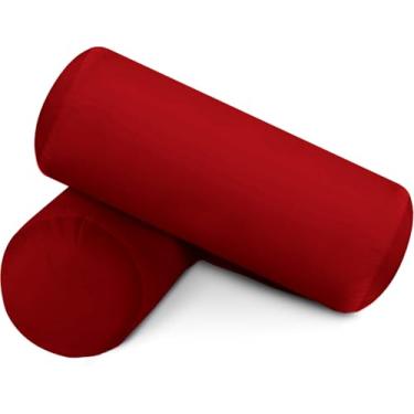 Imagem de SAHARBEDDINGS 2 peças de capa de almofada de pescoço cervical com fronhas reforçadas de algodão para almofada cilíndrica gola redonda fecho de zíper (Borgonha, conjunto de 24 x 15 cm de rolo de