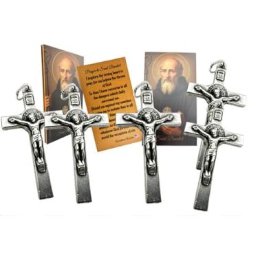 Imagem de Westmon Works Conjunto de pingentes de cruz de São Bento Crucifixo italiano de metal com cartões sagrados Made in the USA, 5 de cada