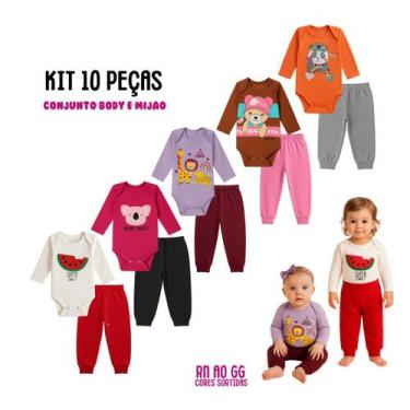 Imagem de 10 pçs Roupa Bebê Body Mijão - ref 235 kit 5 - Lumari Kids, Menina, M 