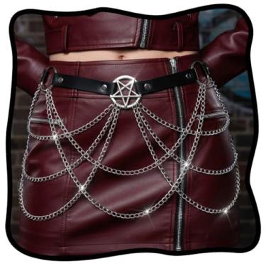 Imagem de Urieo Corrente de couro punk com corrente de cintura preta em camadas góticas joias corporais rave para mulheres modernas