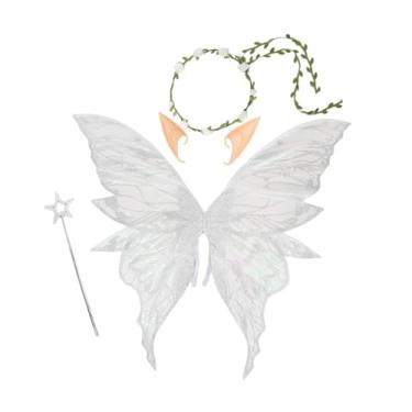 Imagem de Baoblaze Asas de fada para mulheres e meninas, guirlanda de elfo, enfeite de cabeça, lembrancinha de festa, asas de borboleta, Prata